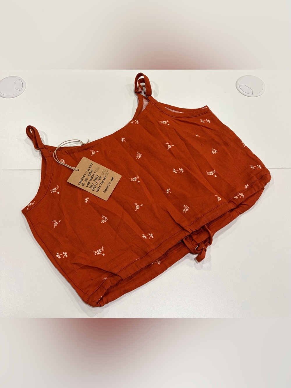 Toad&Co Women's Medium Manzana Tank Rust Pattern NWT Crop Organic Cotton No Iron - Picture 3 of 7